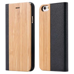 Wood Soft PU Wallet Case For iPhone 11 8 7 6S 6 Plus Genuine Bamboo Flip Leather Stand Case For iPhone XR XS 11 Pro Max X Cover