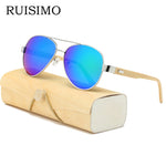 Bamboo pilot Sunglasses Men Wooden metal Women pilot Brand Designer Mirror Sun Glasses for women men with case retro de sol
