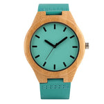 Simple Bamboo Wood Mens Watch Minimalist Analog Hour Clock Man Leisure Blue Belt Quartz Wrist Watches for Men Reloj de madera