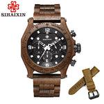 SIHAIXIN Wooden Watch Male Waterproof relogio masculino Bamboo Watches For Men Chronograph Military Quartz Date Clock Wood Men