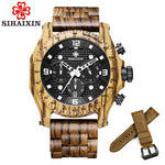 SIHAIXIN Wooden Watch Male Waterproof relogio masculino Bamboo Watches For Men Chronograph Military Quartz Date Clock Wood Men