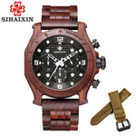 SIHAIXIN Wooden Watch Male Waterproof relogio masculino Bamboo Watches For Men Chronograph Military Quartz Date Clock Wood Men