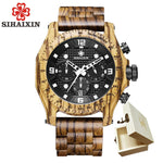 SIHAIXIN Wooden Watch Male Waterproof relogio masculino Bamboo Watches For Men Chronograph Military Quartz Date Clock Wood Men